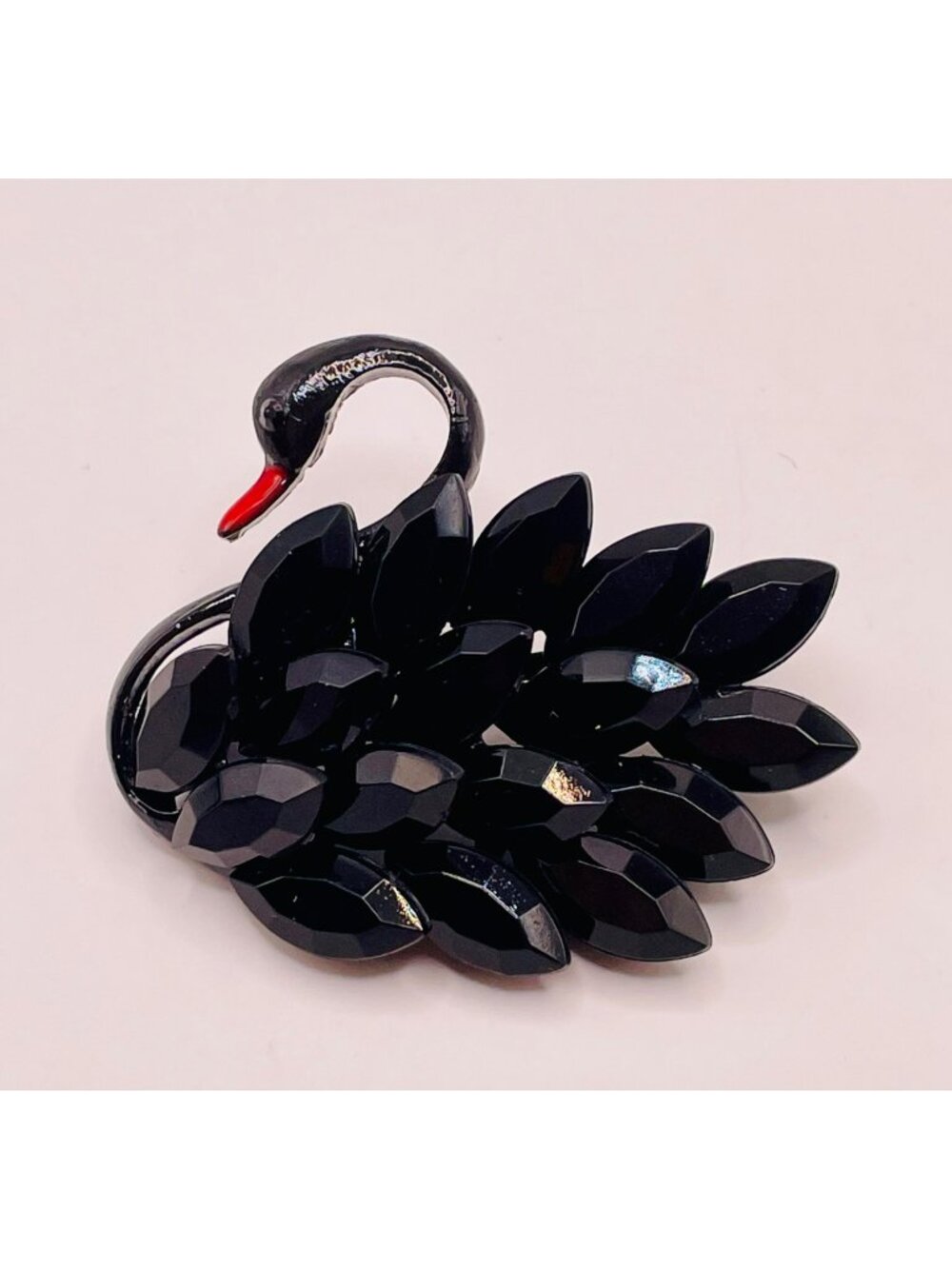Elegant Black Swan Brooch Pin Faceted Stones -71B